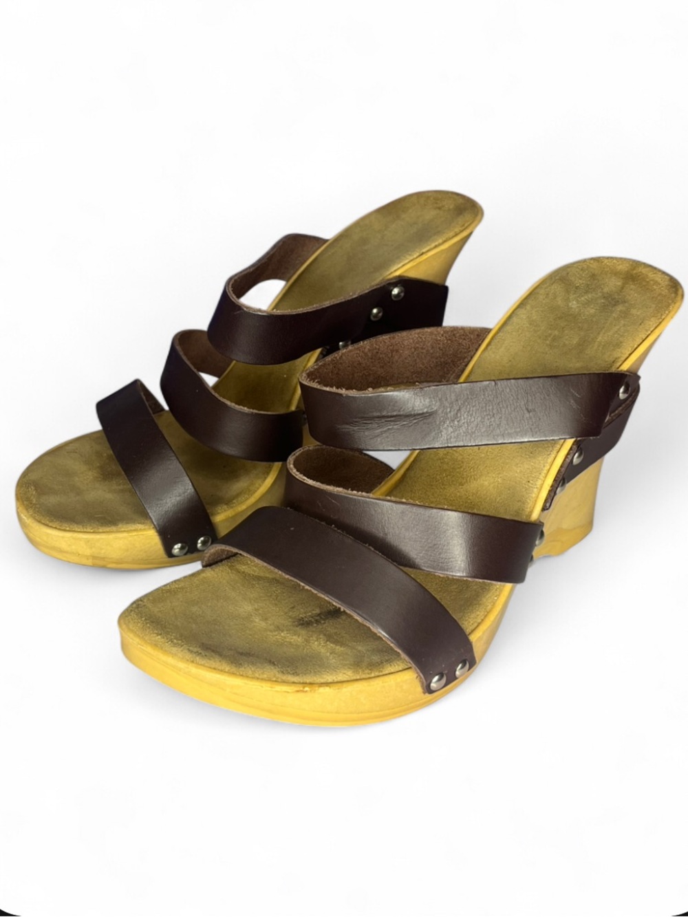 Made in Italy Wooden Platform Three Strap Wedge Sandals - Women’s Size 8 / EU 38 - Picture 5 of 10